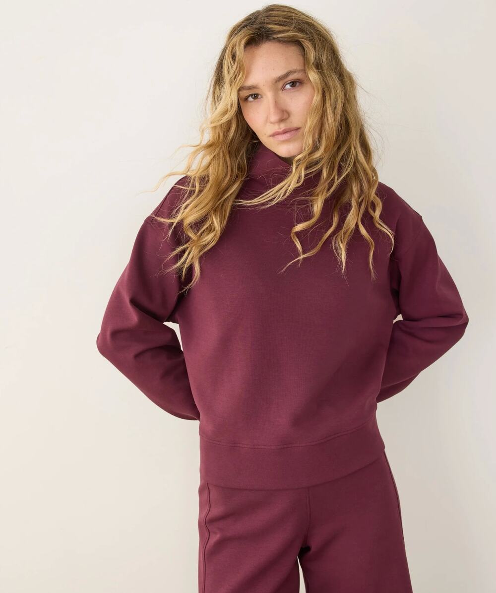 Marine Layer Nova Mock Neck Sweatshirt Burgundy Organic Cotton Fall Capsule L